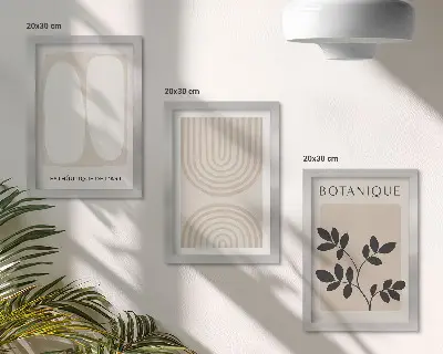Zestaw 3 obrazów w ramie delikatne postery z abstrakcyjnymi motywami roślinnymi w stylu boho