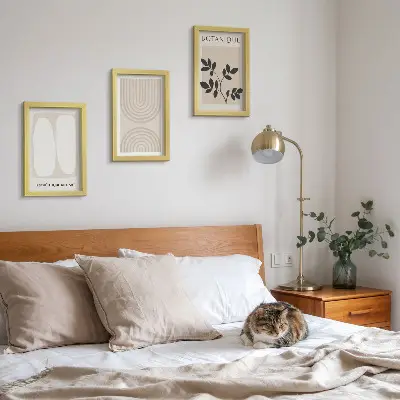 Zestaw 3 obrazów w ramie delikatne postery z abstrakcyjnymi motywami roślinnymi w stylu boho