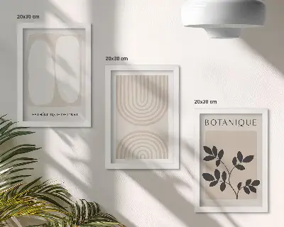 Zestaw 3 obrazów w ramie delikatne postery z abstrakcyjnymi motywami roślinnymi w stylu boho