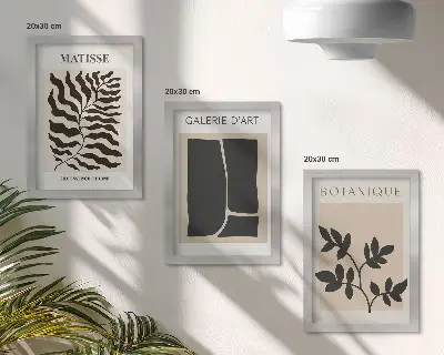 Zestaw 3 obrazów w ramie minimalistyczne postery z abstrakcyjnymi wzorami roślinnymi