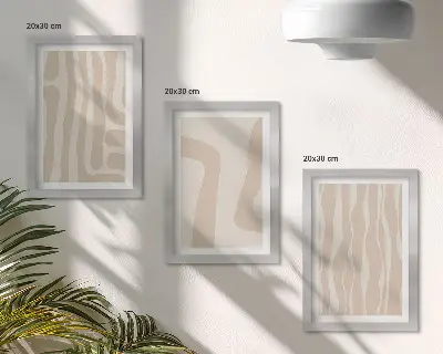 Tryptyk w ramie abstrakcyjne wzory z minimalistycznymi kształtami w stylu boho