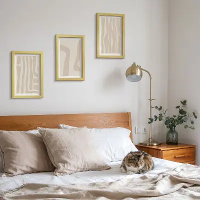 Tryptyk w ramie abstrakcyjne wzory z minimalistycznymi kształtami w stylu boho