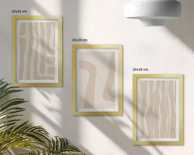 Tryptyk w ramie abstrakcyjne wzory z minimalistycznymi kształtami w stylu boho