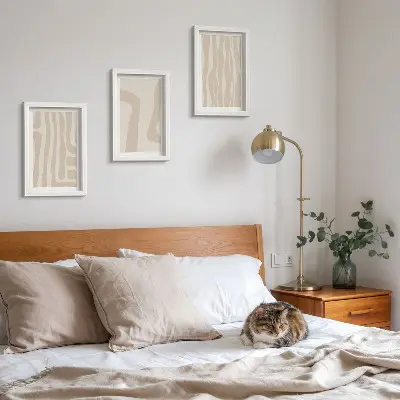 Tryptyk w ramie abstrakcyjne wzory z minimalistycznymi kształtami w stylu boho