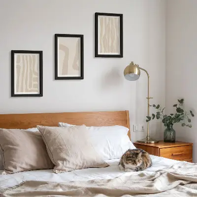 Tryptyk w ramie abstrakcyjne wzory z minimalistycznymi kształtami w stylu boho