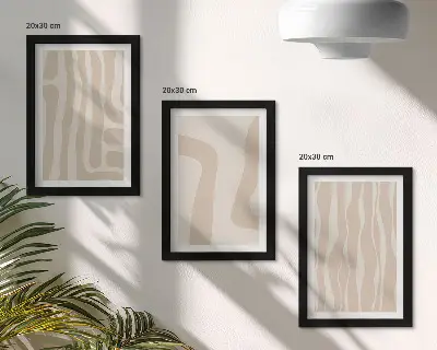 Tryptyk w ramie abstrakcyjne wzory z minimalistycznymi kształtami w stylu boho