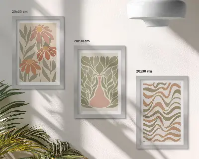 Pastelowe ilustracje kwiatowe falista abstrakcja zestaw 3 obrazów w ramie