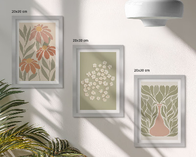 Tryptyk w ramie Kwiatowe motywy minimalistyczne wzory styl boho