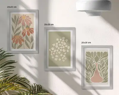 Tryptyk w ramie Kwiatowe motywy minimalistyczne wzory w stylu boho