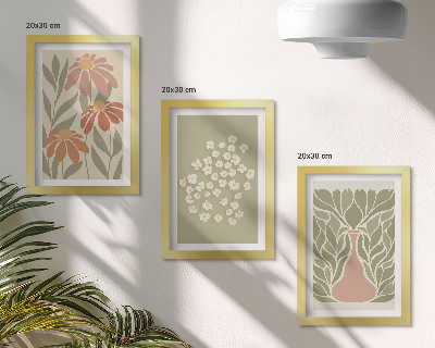 Tryptyk w ramie Kwiatowe motywy minimalistyczne wzory styl boho