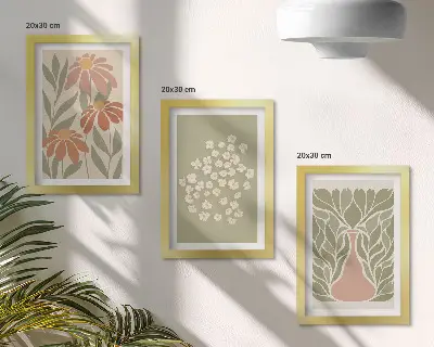 Tryptyk w ramie Kwiatowe motywy minimalistyczne wzory w stylu boho