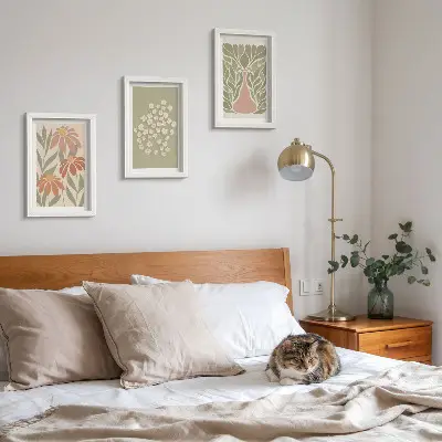 Tryptyk w ramie Kwiatowe motywy minimalistyczne wzory w stylu boho