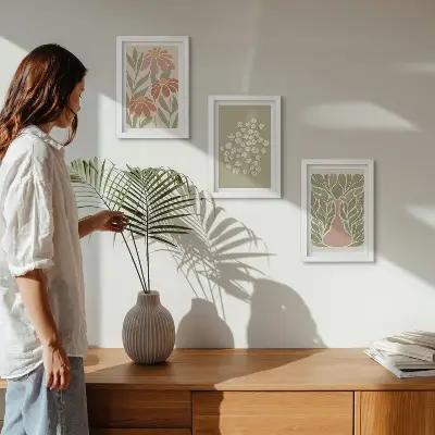 Tryptyk w ramie Kwiatowe motywy minimalistyczne wzory w stylu boho