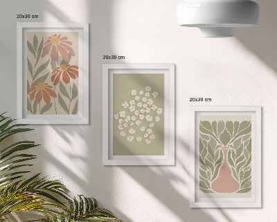 Tryptyk w ramie Kwiatowe motywy minimalistyczne wzory styl boho