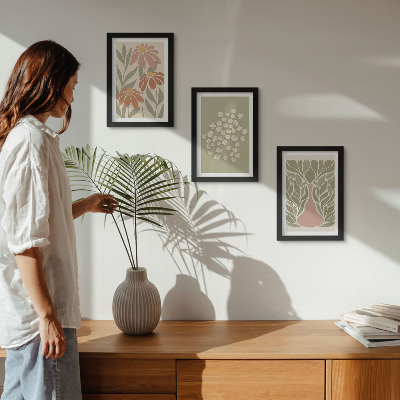 Tryptyk w ramie Kwiatowe motywy minimalistyczne wzory styl boho