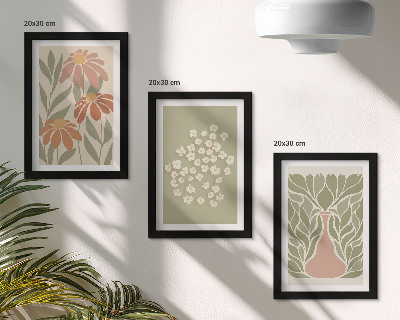 Tryptyk w ramie Kwiatowe motywy minimalistyczne wzory styl boho