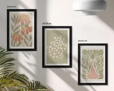 Tryptyk w ramie Kwiatowe motywy minimalistyczne wzory w stylu boho