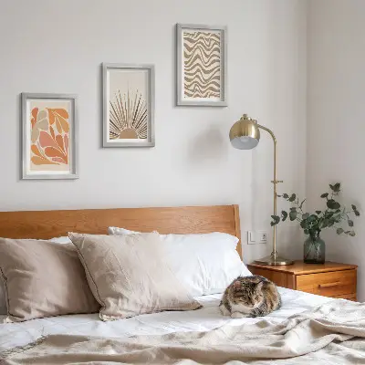 Zestaw obrazów dekoracja ścienna słońce w stylu boho z pastelowymi abstrakcyjnymi kształtami