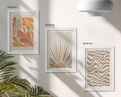 Zestaw obrazów dekoracja ścienna słońce w stylu boho z pastelowymi abstrakcyjnymi kształtami