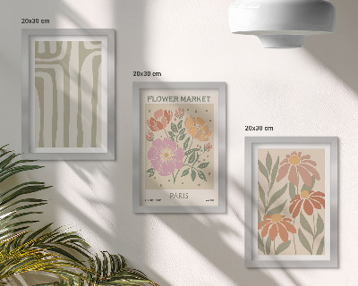 Zestaw 3 obrazów w ramie Motywy botaniczne poster Paris minimalizm