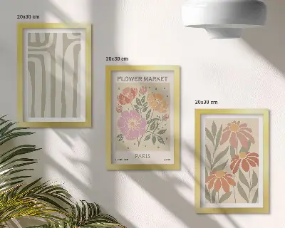 Zestaw 3 obrazów w ramie z motywami botanicznymi w stylu minimalistycznym