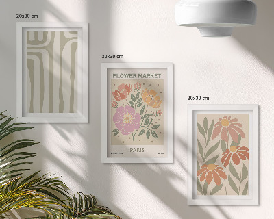 Zestaw 3 obrazów w ramie Motywy botaniczne poster Paris minimalizm