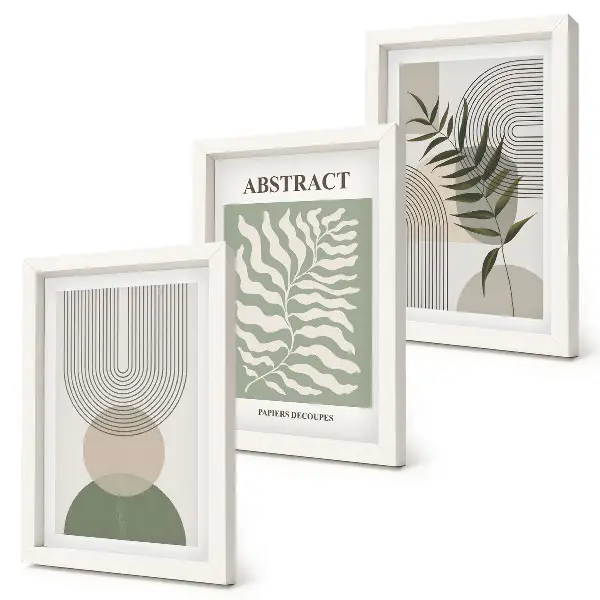 Tryptyk botaniczne abstrakcje w ramie w stylu boho rustykalnym