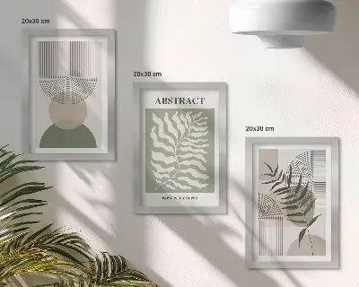 Tryptyk botaniczne abstrakcje w ramie w stylu boho rustykalnym