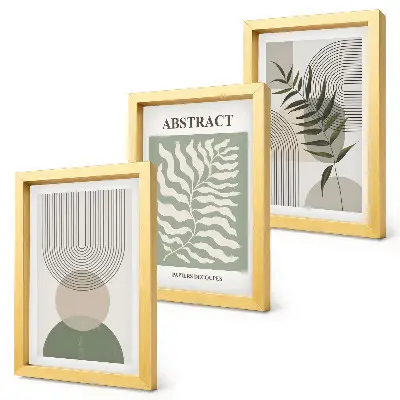 Tryptyk botaniczne abstrakcje w ramie w stylu boho rustykalnym