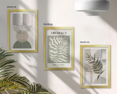 Tryptyk botaniczne abstrakcje w ramie w stylu boho rustykalnym