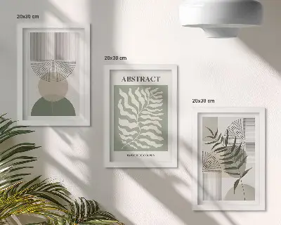 Tryptyk botaniczne abstrakcje w ramie w stylu boho rustykalnym