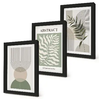 Tryptyk botaniczne abstrakcje w ramie w stylu boho rustykalnym