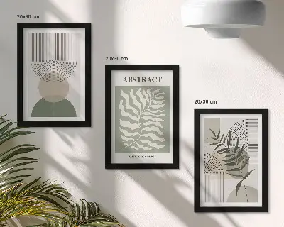 Tryptyk botaniczne abstrakcje w ramie w stylu boho rustykalnym