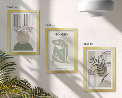Zestaw 3 obrazów w ramie Stylowe grafiki z abstrakcyjnymi kształtami i roślinami