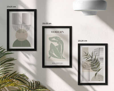 Zestaw 3 obrazów w ramie Stylowe grafiki z abstrakcyjnymi kształtami i roślinami