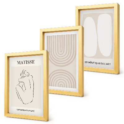 Zestaw 3 obrazów w ramie Stylowe linie i minimalistyczne kształty w neutralnych tonach