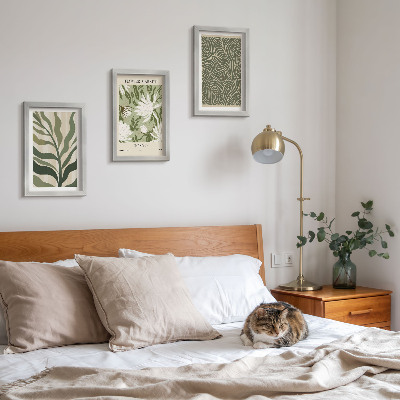 Zestaw 3 obrazów w ramie Roślinne wzory botaniczne dekoracje styl boho