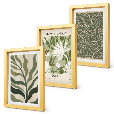 Zestaw 3 obrazów w ramie Roślinne wzory botaniczne dekoracje styl boho