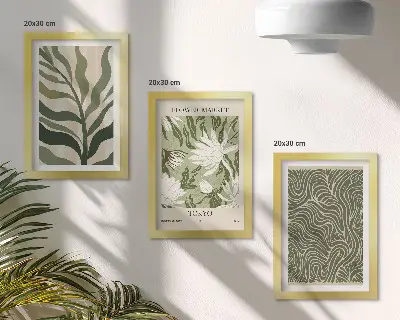 Zestaw 3 obrazów w ramie z roślinnymi wzorami w stylu boho