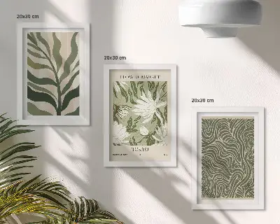 Zestaw 3 obrazów w ramie z roślinnymi wzorami w stylu boho