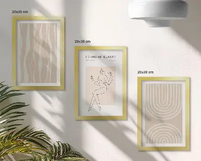 Zestaw 3 obrazów w ramie z motywem abstrakcyjnych delikatnych wzorów w stylu boho