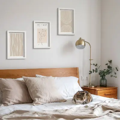 Zestaw 3 obrazów w ramie z motywem abstrakcyjnych delikatnych wzorów w stylu boho