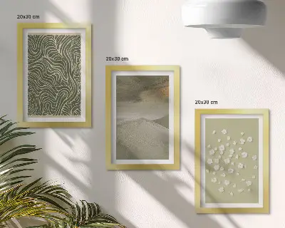 Zestaw 3 obrazów w ramie z motywem falistych i abstrakcyjnych wzorów z kwiatami boho