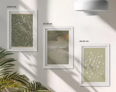 Zestaw 3 obrazów w ramie z motywem falistych i abstrakcyjnych wzorów z kwiatami boho