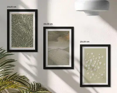Zestaw 3 obrazów w ramie z motywem falistych i abstrakcyjnych wzorów z kwiatami boho