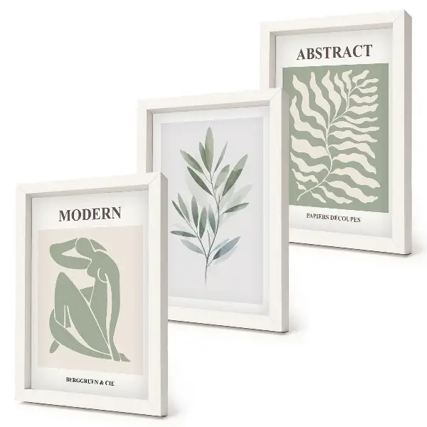 Zestaw obrazów dekoracja ścienna z motywem akwarelowych roślin w stylu boho inspirowanym wzornictwem Matisse'a