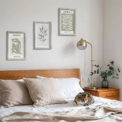 Zestaw obrazów dekoracja ścienna z motywem akwarelowych roślin w stylu boho inspirowanym wzornictwem Matisse'a