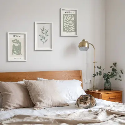 Zestaw obrazów dekoracja ścienna z motywem akwarelowych roślin w stylu boho inspirowanym wzornictwem Matisse'a