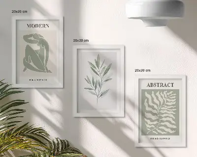 Zestaw obrazów dekoracja ścienna z motywem akwarelowych roślin w stylu boho inspirowanym wzornictwem Matisse'a