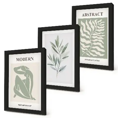 Zestaw obrazów dekoracja ścienna z motywem akwarelowych roślin w stylu boho inspirowanym wzornictwem Matisse'a